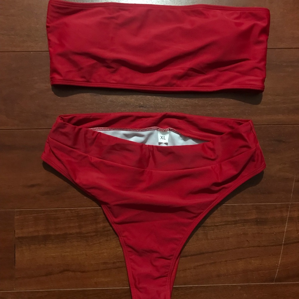 Cherry bomb red two piece high waisted bikini